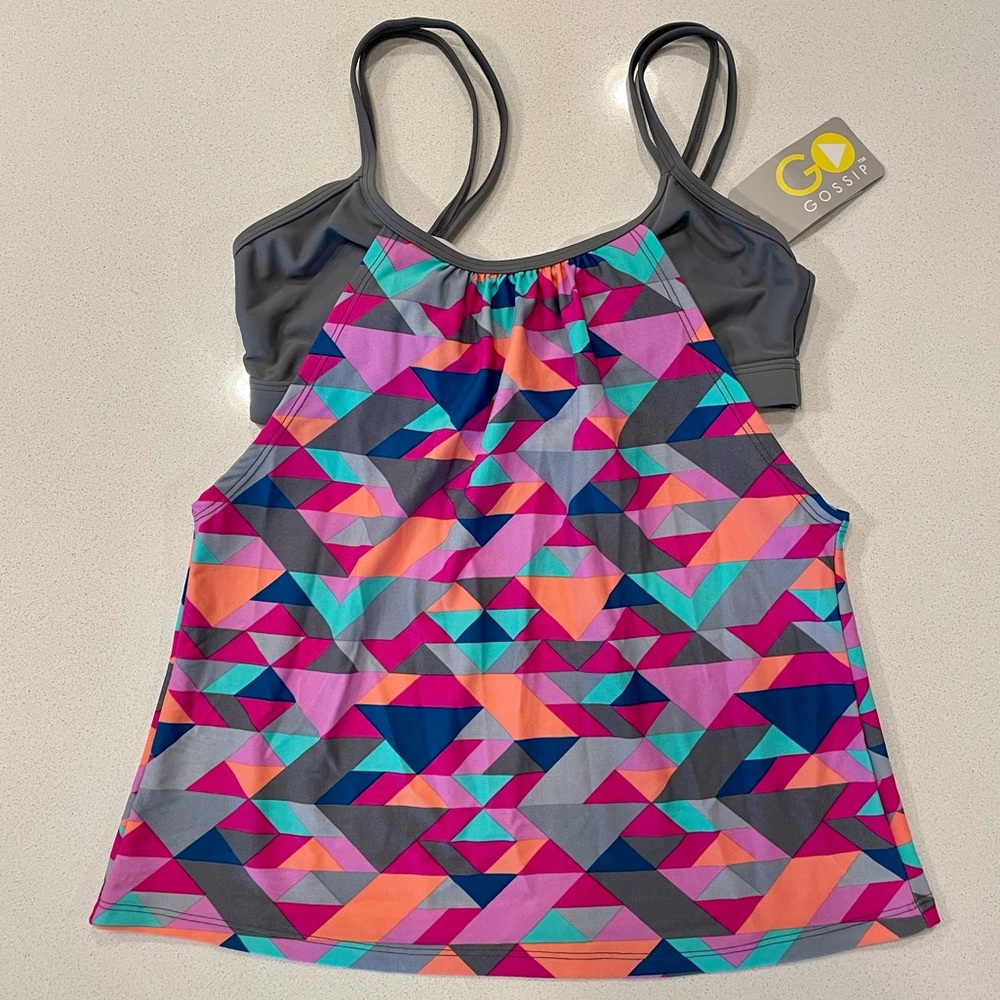 Geometric Layered Gossip Tankini Top